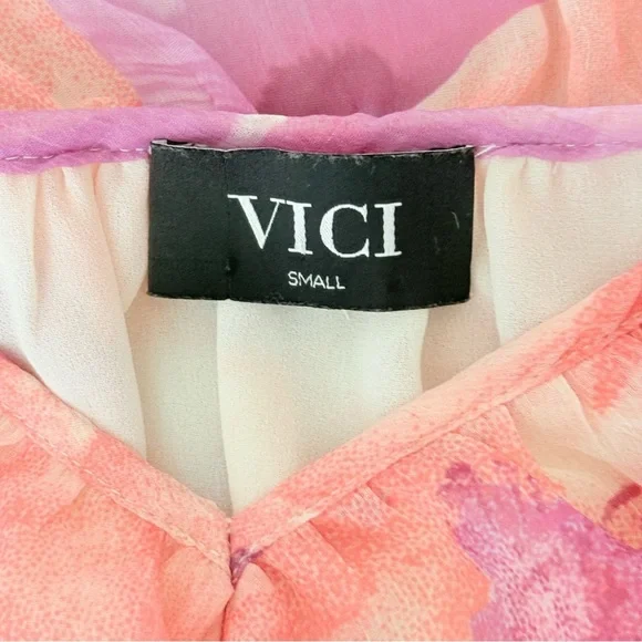 VICI Womens S Sheer Fairy Oversized Ruffle Blouse Whimsical Romantic Blush - Picture 8 of 9